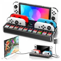 DOBE - Base Video Dock Multifunción Negro Para Nintendo Switch Oled Carga Mandos Slots De Juegos