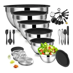 EVERSO - Juego De Bowls Con Tapa Acero Inoxidable Antideslizante Plateado