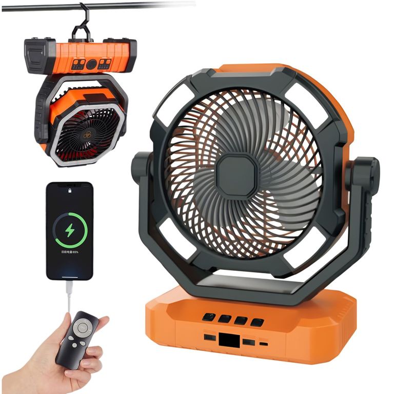 Ventilador Recargable Portátil con Luz LED, Control Remoto y 5 Velocidades