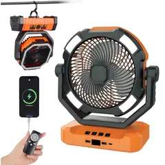 CAFINI - Ventilador Recargable Portátil con Luz LED, Control Remoto y 5 Velocidades