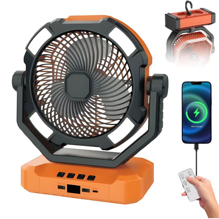Ventilador de Escritorio con Batería Recargable, Luz de 3 Niveles y Power Bank