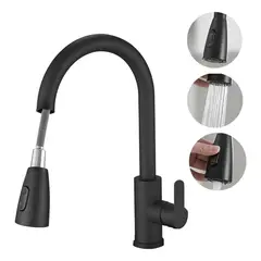 EVERSO - Llave Monomando Lavaplatos Extraíble Negra Flexible Negro