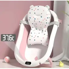 GENERICO - Bañera Plegable para Bebe con Cojin Indicador de Temperatura - Rosado