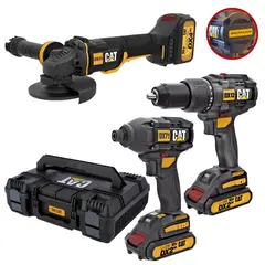 CAT - MEGACOMBO TALADRO PERCUTOR ATORNILLADOR DE IMPACTO AMOLADORA BRUSHLES 18V