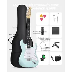 DONNER - Pack de Guitarra eléctrica DST-80 Surf Green con amplificador