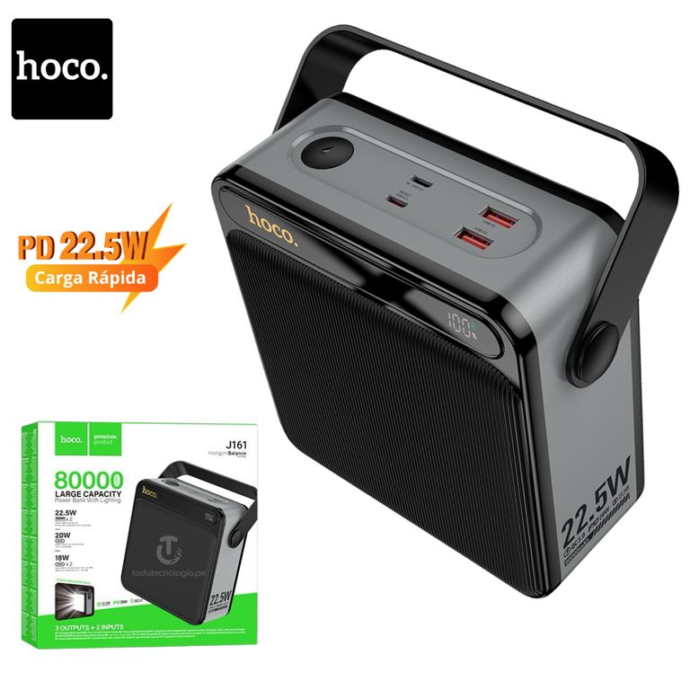Power Bank 80000mAh Carga Rápida 22,5W QC 30 Linterna Banco de Energia