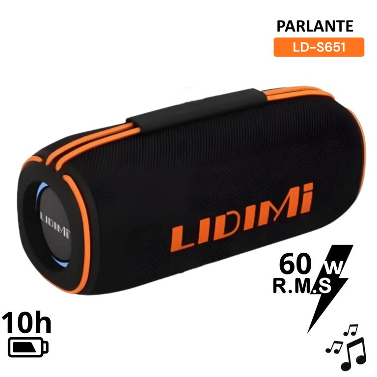 Parlante Portátil 60W LD-S651 BLUETOOTH USB TF FM AUX TWS RGB LATERAL NEGRO