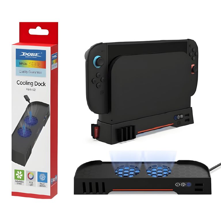 Cooler Stand Negro Para Nintendo Switch 2 Ventilador Dual, Almacenaje De Game Cards Y Luz Rgb
