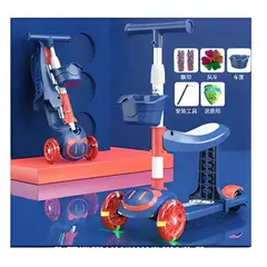 SCOOTER - Niños Asiento Luces Musical Azul Rodillera Codera