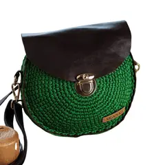 SKANKI - Cartera Mini bag Milán de cuero y tejido a crochet Marrón