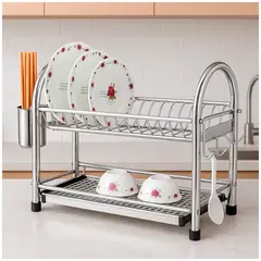 GENERICO - Escurridor De Platos Acero Inoxidable 2 niveles silver