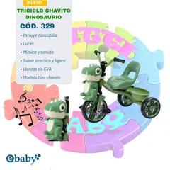 EBABY - TRICICLO CHAVITO DINOSAURIO MUSICAL Y LUCES COD329 -VERDE