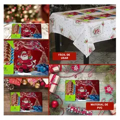 GENERICO - Set 6 Individuales de Mesa y 6 Posavasos Papa Noel y Venado para Navidad