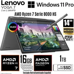 LENOVO - Laptop Yoga 7 2 en 1 14AHP9 AMD Ryzen 7 8840HS 16GB RAM 1TB SSD 14" WUXGA OLED TOUCH