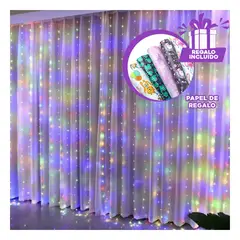 GENERICO - Cortina de Luces LED Navideñas Multicolor 3m Y+Papel Regalo