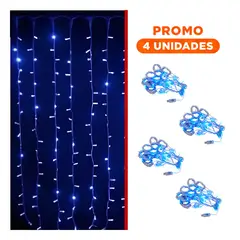 GENERICO - Pack4 Luces Azul 3x3m con 10 Tiras para Celebraciones