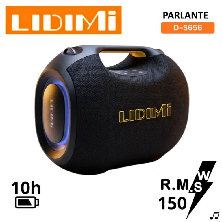 PARLANTE PORTÁTIL 150W D-S656 BLUETOOTH USB TF AUX TWS RGB LATERAL NEGRO