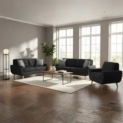 GENERICO - Juego de Sala Florencia 3-2-1 en Tela Chenille Antifluido color Negro