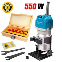 DONGCHENG - Ruteadora Fresadora Tupi de Mano 1/4″ DMP04-6B 550W Base Inclinada + 6 Fresas