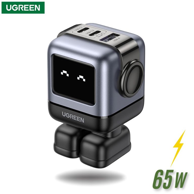 CARGADOR ROBOT UNO 65W GAN FAST CHARGER NEGRO