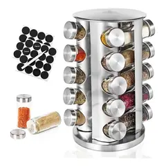 EVERSO - Condimenteros Especiero Giratorio Cocina 20 Frascos Color Plateado