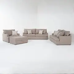 GENERICO - Juego de Sala Moli 3-2-1 + Banqueta Tapizado en Tela Chenille Antifluido 6 Cojines Decorativos