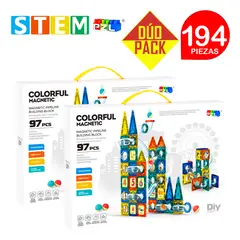 STM - Bloques magnéticos didácticos STEM PZL COLORFUL 97pz DÚO PACK 194 piezas