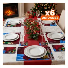 ANIMALIA - Pack6 Pack de Mesa de Navidad con Individuales y Posavasos de Velas Multicolor Y+Regalo Sticker