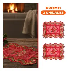 SKYBLOO - Pack2 Individual Navideño con Bordado de Vela en Color Rojo Brillante