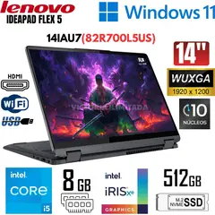 LENOVO - Laptop IdeaPad Flex 5 (2 en 1) Intel Core i5-1235U 8GB RAM 512GB SSD 14" WUXGA - 82R700L5US