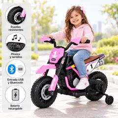EBABY - MOTO ELECTRICA CON BATERIA - MUSICAL Y LUCES LED - ROSADO