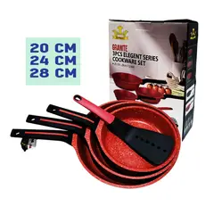 SUPREMO - Set de Sartenes con Tapa 20, 24 y 28 cm SUPREMA Cerámico Antiadherente Rojo