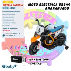 EBABY - MOTO ELECTRICA CON BATERIA - MUSICAL Y LUCES LED - ANARANJADO