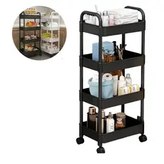 GENERICO - Estante Organizador Multiuso 97 x 35 cm de 4 Niveles Con Asas y Ruedas Negro