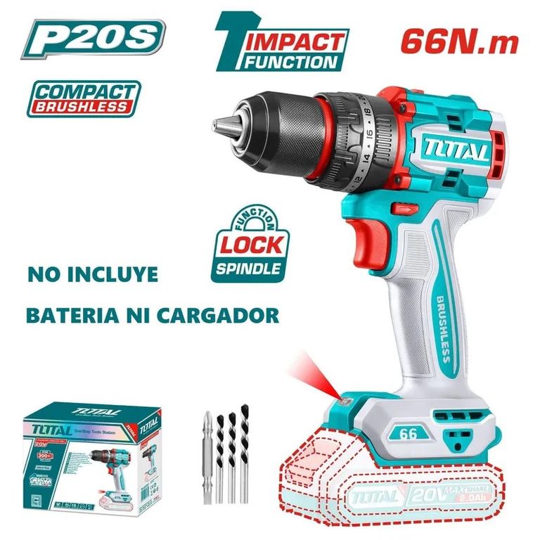 Taladro Percutor 66nm Brushless Chuck Metálico Total TIDLI206681