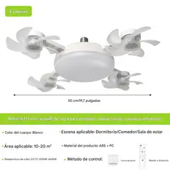 GENERICO - VENTILADOR LÁMPARA DE TECHO TIPO DRON DE 60W, SUPER SILENCIOSO
