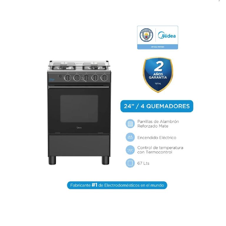 COCINA DE PIE A GAS 4 HORNILLAS NEGRO - MGS24FS2LFABBC-PE