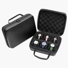 BLUE - Porta Relojes con 06 Divisiones de Acabado Fibra de Carbono Premium