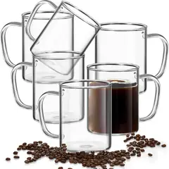 GENERICO - Set 6 Tazas Transparentes de Borosilicato 250 ml