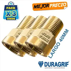 DURAGRIF - Acople Largo Bronce Pesado 1/2" PACK 3 PIEZAS