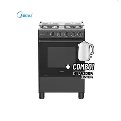MIDEA - COCINA DE PIE A GAS 4 HORNILLAS NEGRO - MGS24FS2LFABBC-PE + HERVIDOR OSTER BLANCO