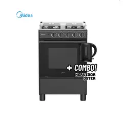 MIDEA - COCINA DE PIE A GAS 4 HORNILLAS NEGRO - MGS24FS2LFABBC-PE + HERVIDOR OSTER NEGRO
