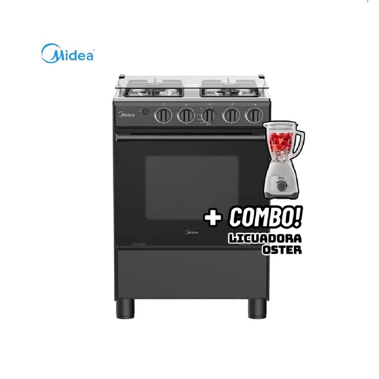 COCINA DE PIE A GAS 4 HORNILLAS NEGRO - MGS24FS2LFABBC-PE + LICUADORA OSTER BLANCA
