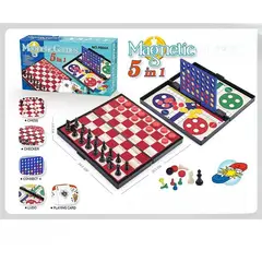 GENERICO - Juego De Tablero Magnetico 5 en 1 Ludo, Ajedrez, Damas y Backgammon