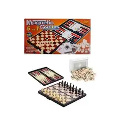 GENERICO - Juego De Tablero Magnetico 5 en 1 Ludo, Ajedrez, Damas y Backgammon