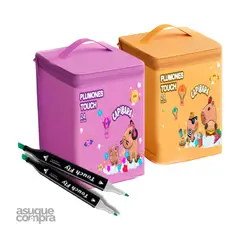 GENERICO - PACK DE 2 SET DE 24 PLUMONES TOUCH ESTUCHE CAPIBARA VARIADO JS