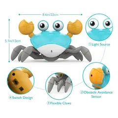 GENERICO - Cangrejo Sensorial Interactivo con Luces LED y Batería Recargable para Bebé