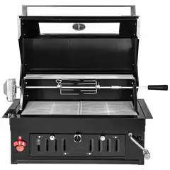 HIGRILL - Parrilla a Carbón con Tapa para Emportar de Acero Inoxidable Negro