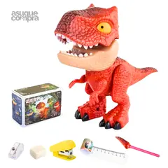GENERICO - Dino rojo 5 en 1 con Útiles Escolares para Niños