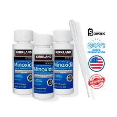 KIRKLAND - 3 Minoxidil 5% frasco y gotero barba y cabello
